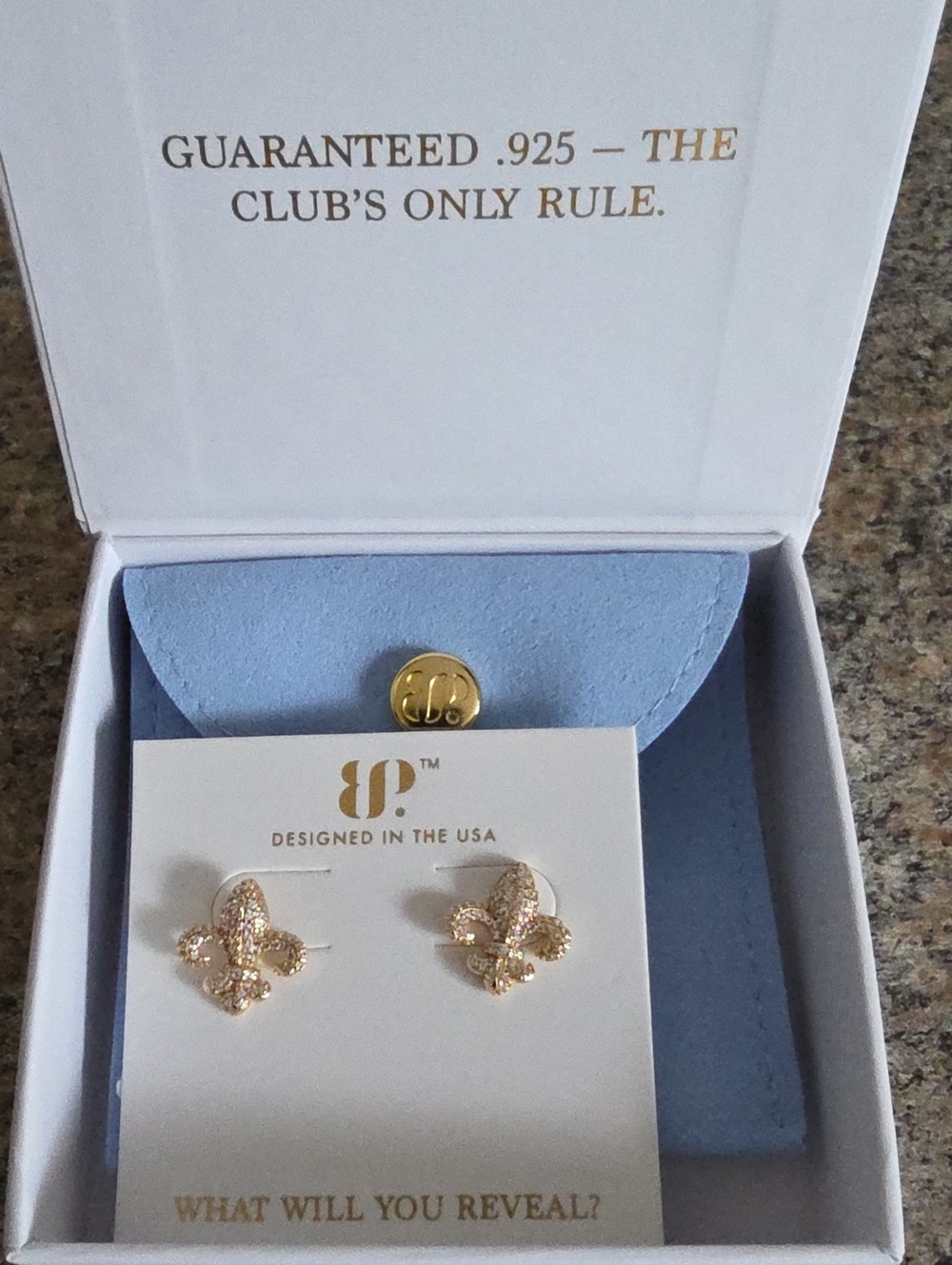 BP Gold Fleur-de-Lis Diamond CZ Stud Earrings - Gold Tone